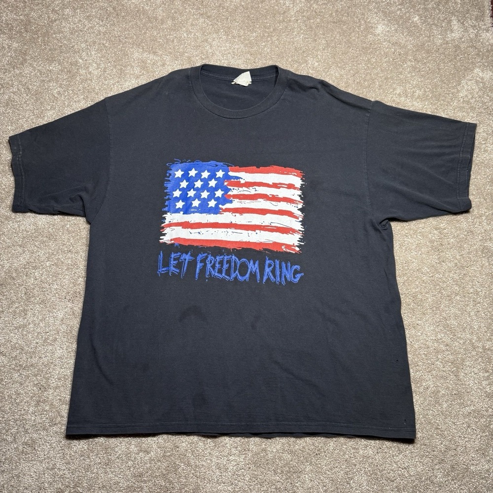 Vintage LEE Shirt Mens XXL Black Short Sleeve USA Flag Let Freedom Ring Graphic